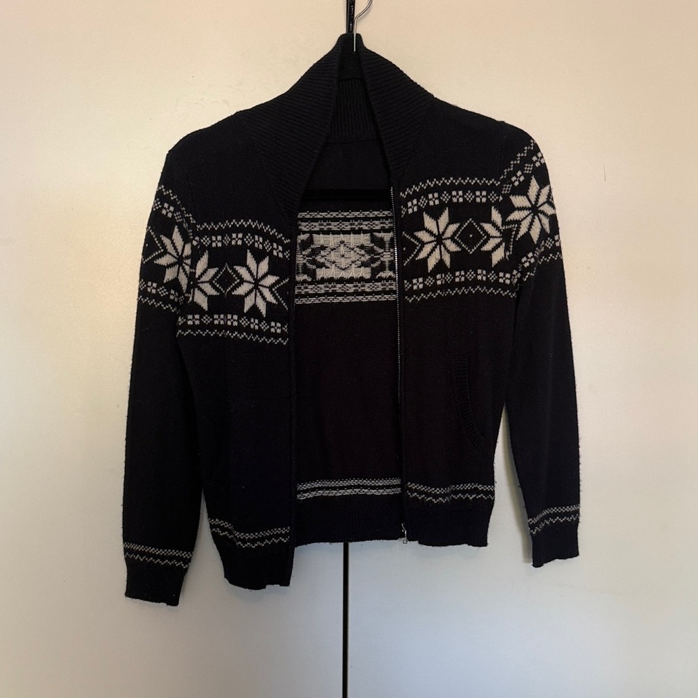 Reiss Black and White Nordic Cardigan